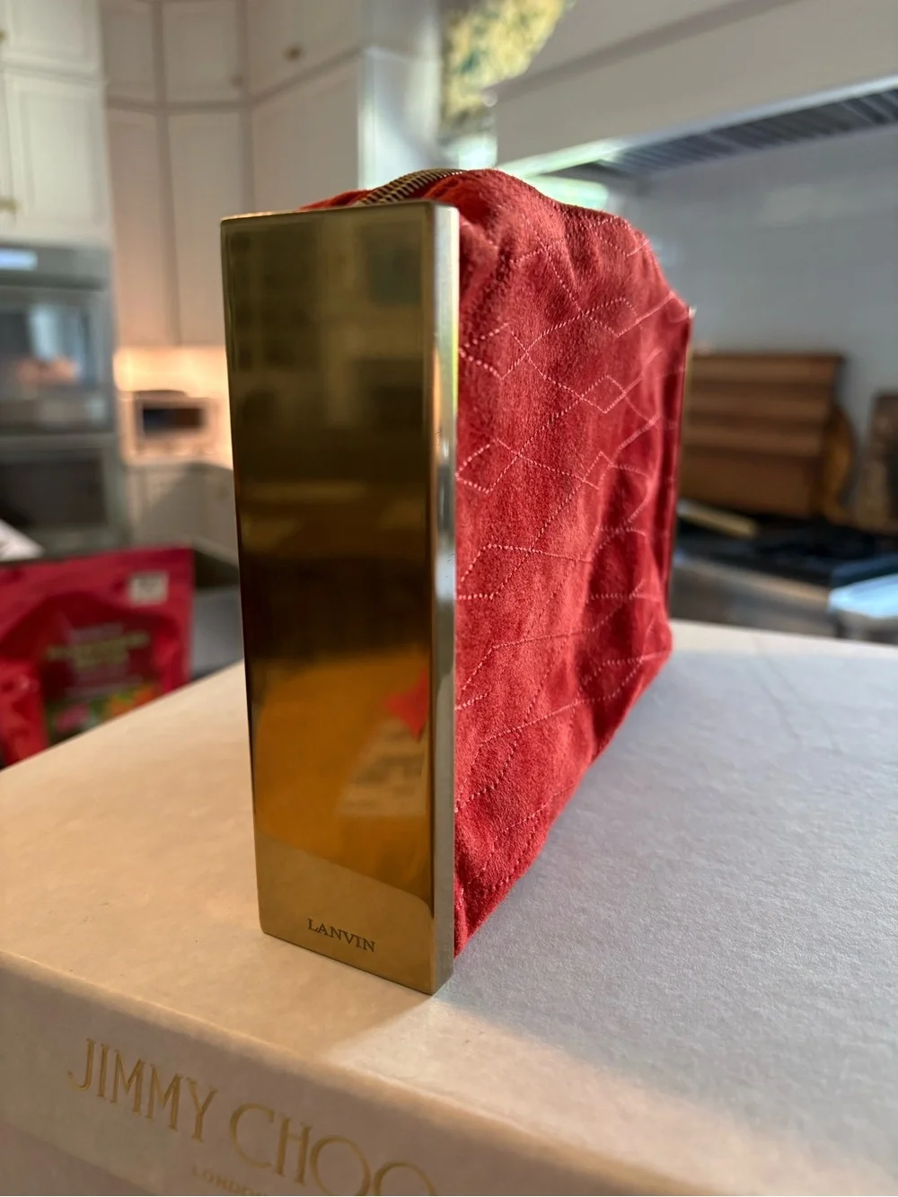 Lanvin Paris Red Suede Clutch